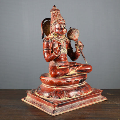 Brass Lord Hanuman Statue Sitting On Lotus Base