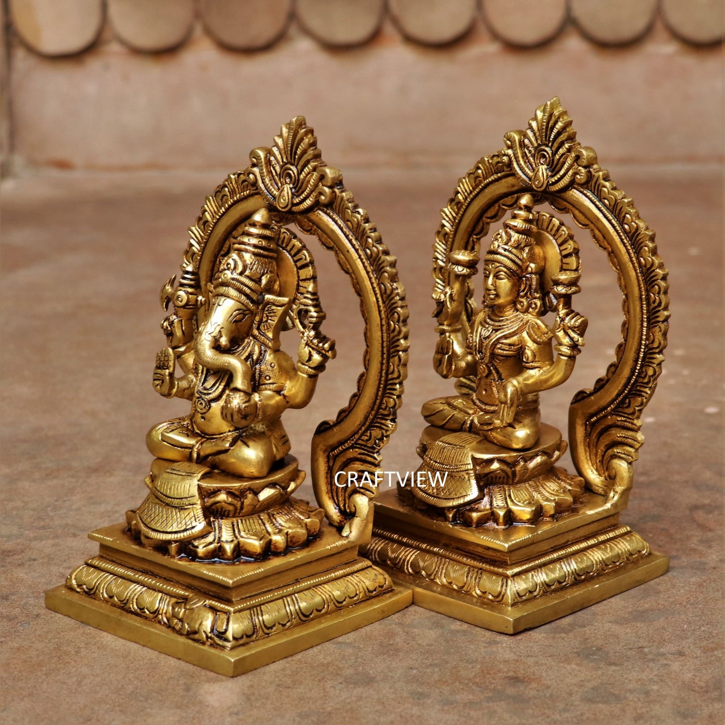 Brass Ganesha Lakshmi Statue Fine Quality 4.5"