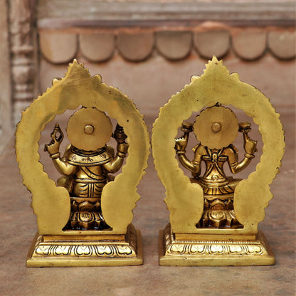 Brass Ganesha Lakshmi Statue Fine Quality 4.5"