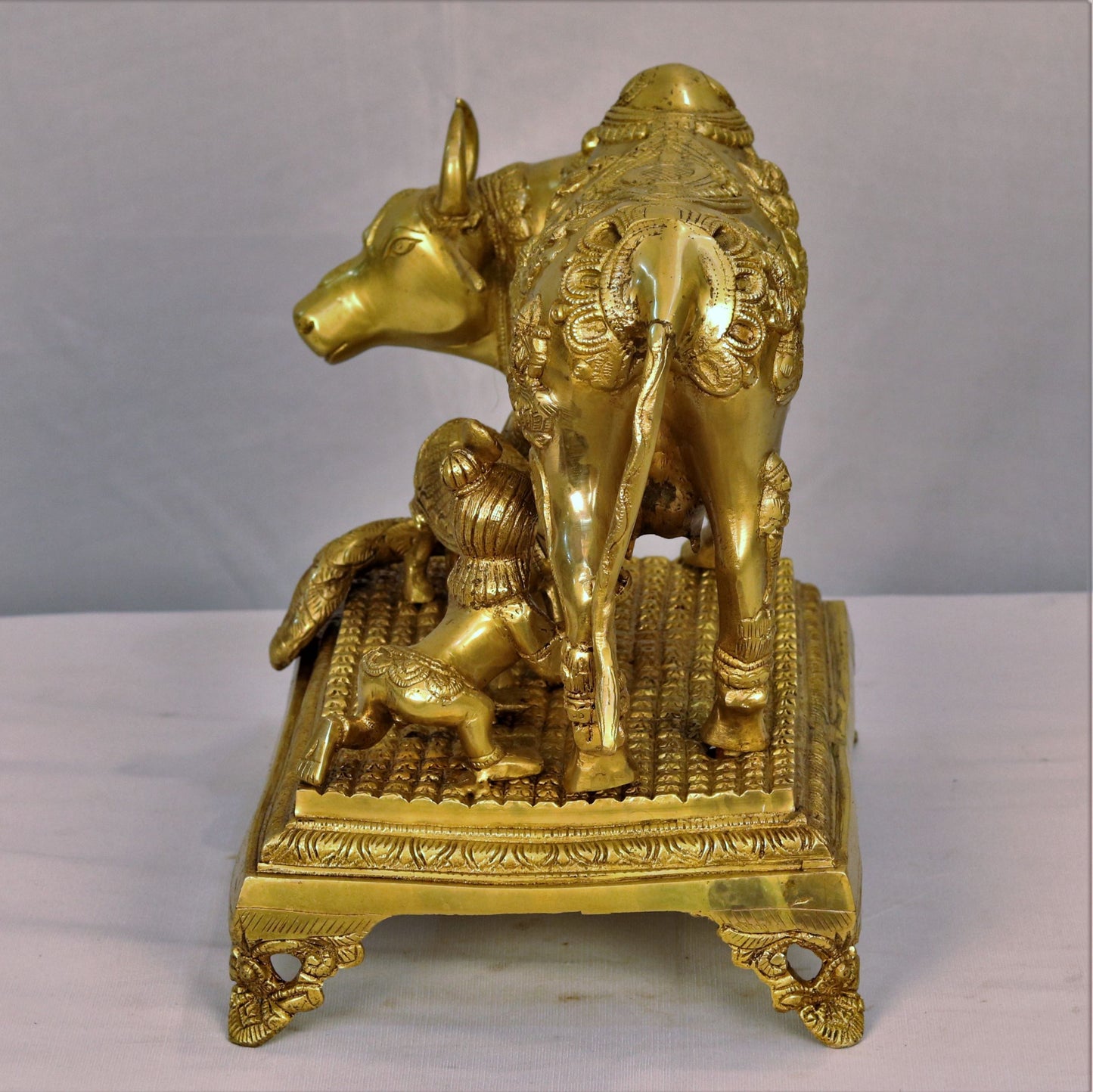 Brass Animal Cow and Calf Statue With Peacock craftsview