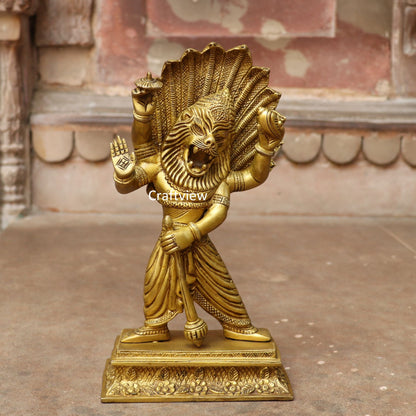 Lord Vishnu's Narasimha Avatara Brass Statue