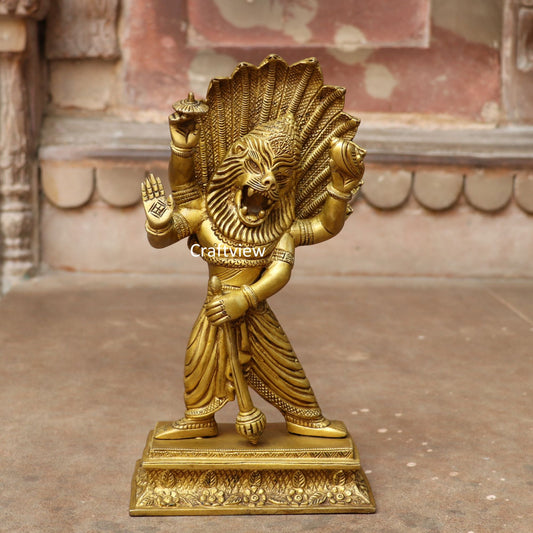 Lord Vishnu's Narasimha Avatara Brass Statue