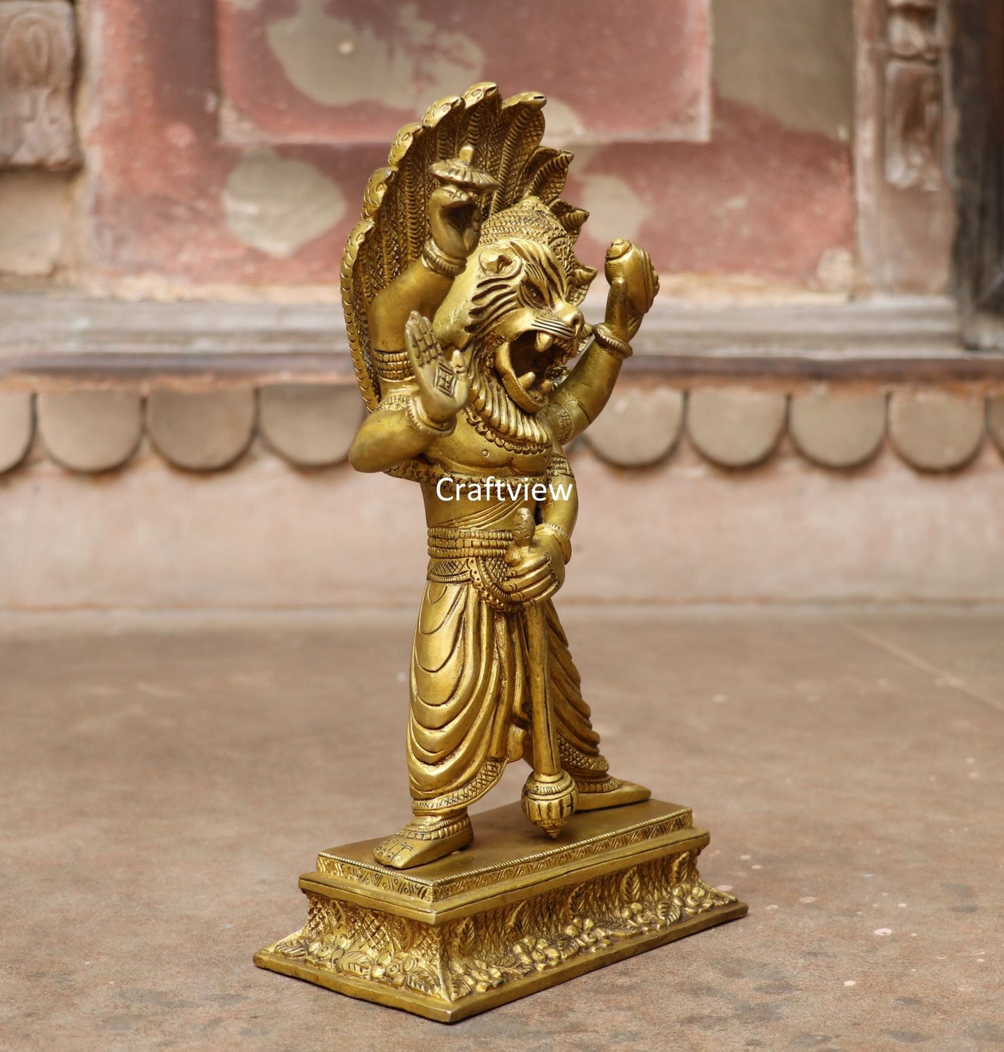 Lord Vishnu's Narasimha Avatara Brass Statue