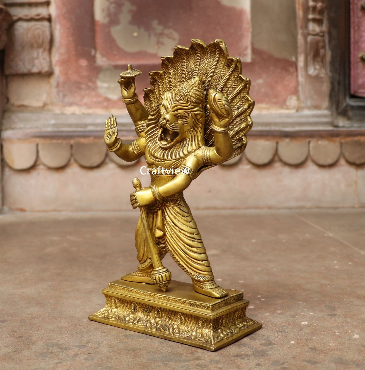 Lord Vishnu's Narasimha Avatara Brass Statue