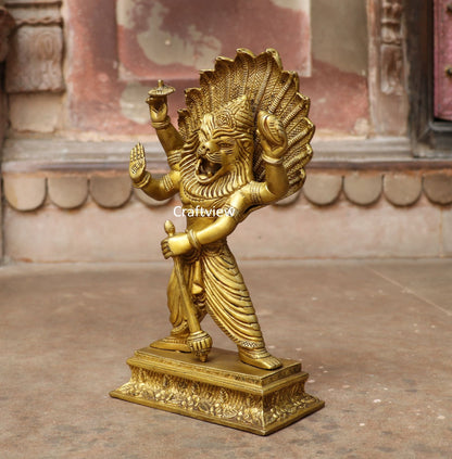 Lord Vishnu's Narasimha Avatara Brass Statue