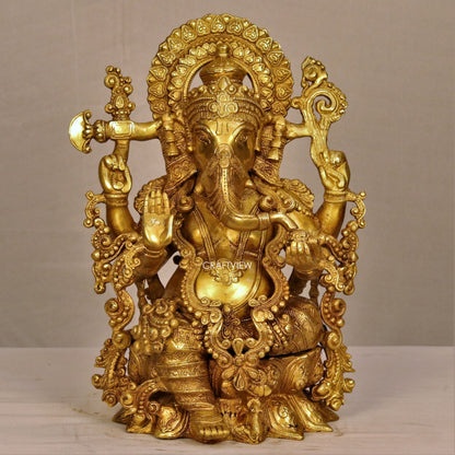 Lord Ganesha Statue Sited On Lotus Base 16"