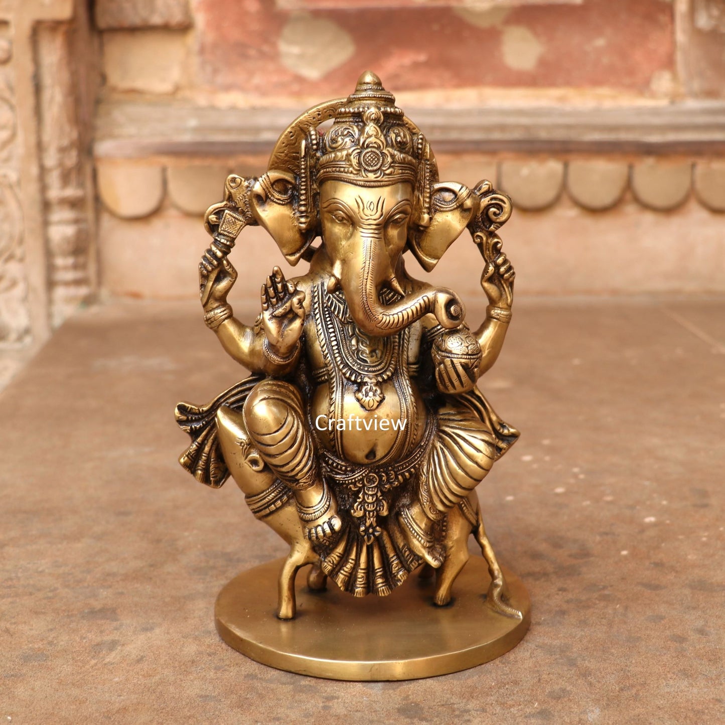 Brass Lord Ganesha Statue Sited On Musak 11"