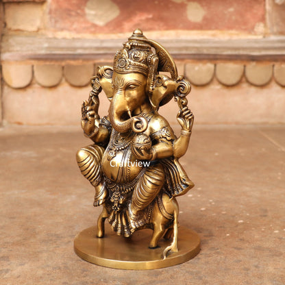 Brass Lord Ganesha Statue Sited On Musak 11"