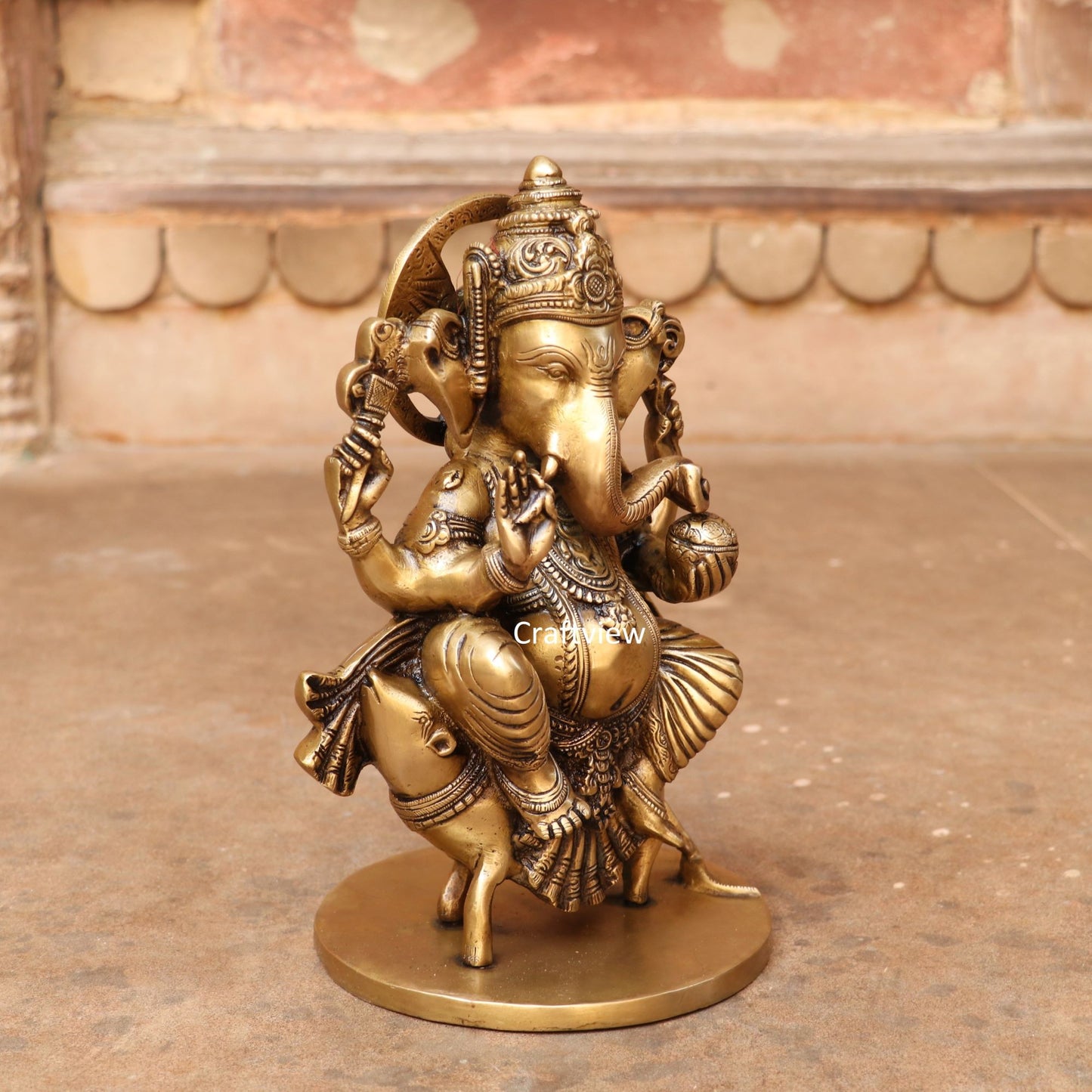 Brass Lord Ganesha Statue Sited On Musak 11"