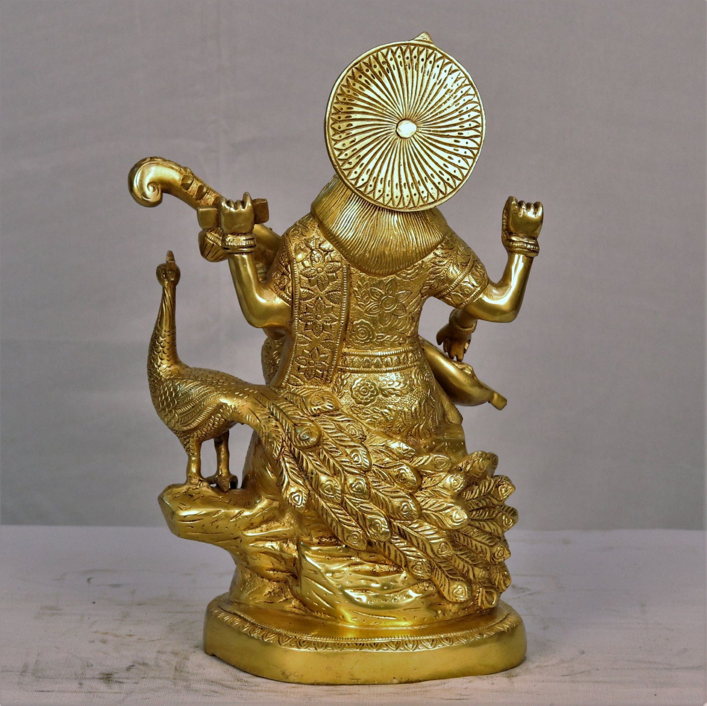 Brass Saraswati Chola Statue sitting on lotus 14.5"