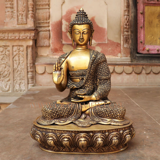 Brass Buddha Blessing Statue 16"