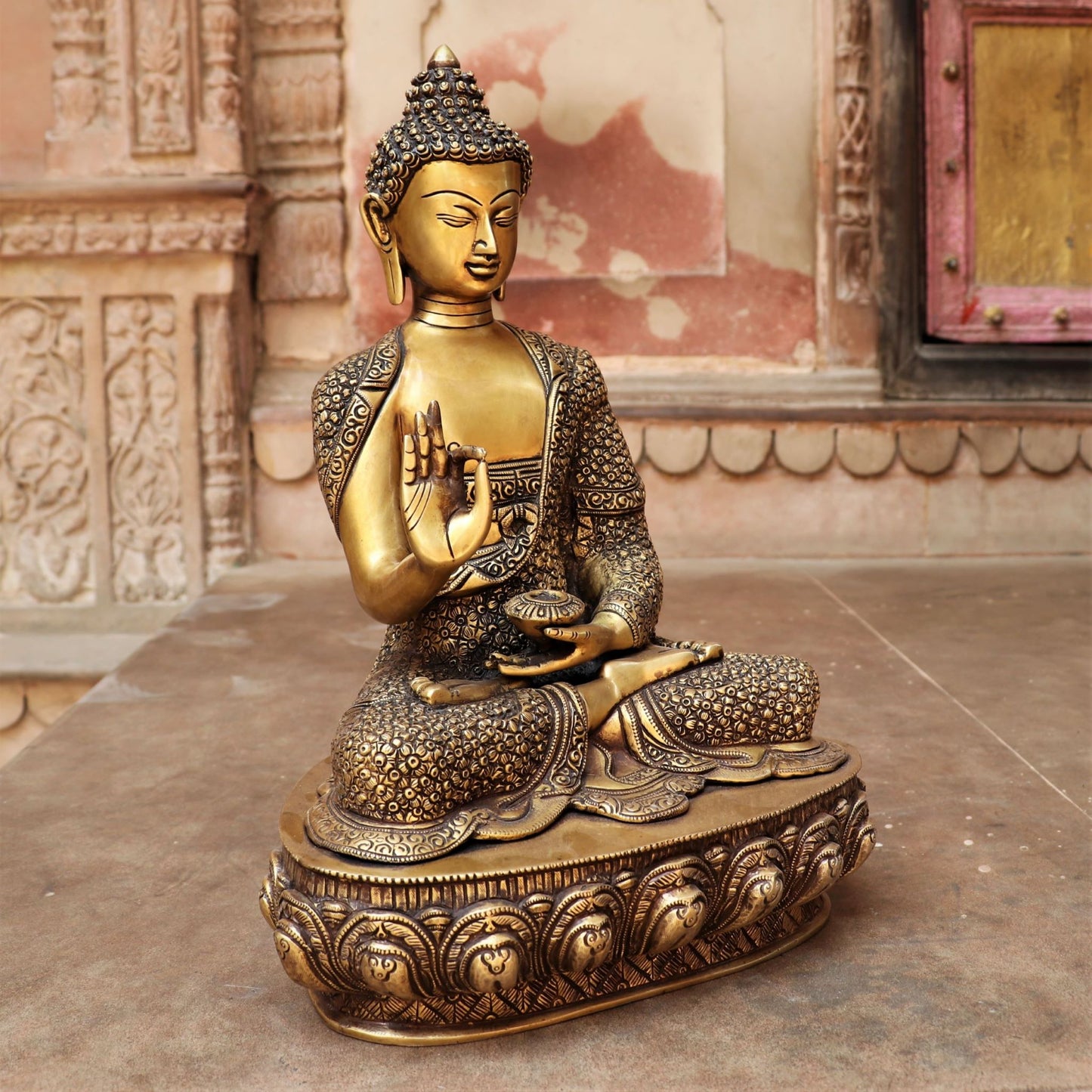 Brass Buddha Blessing Statue 16"