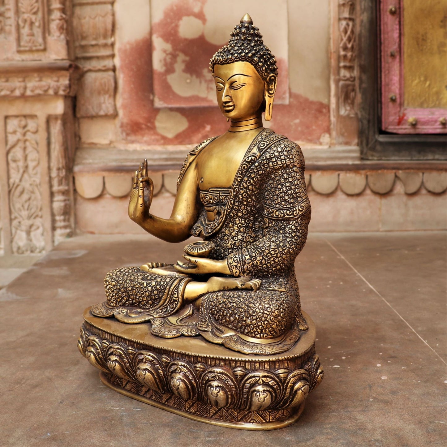 Brass Buddha Blessing Statue 16"