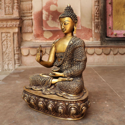 Brass Buddha Blessing Statue 16"