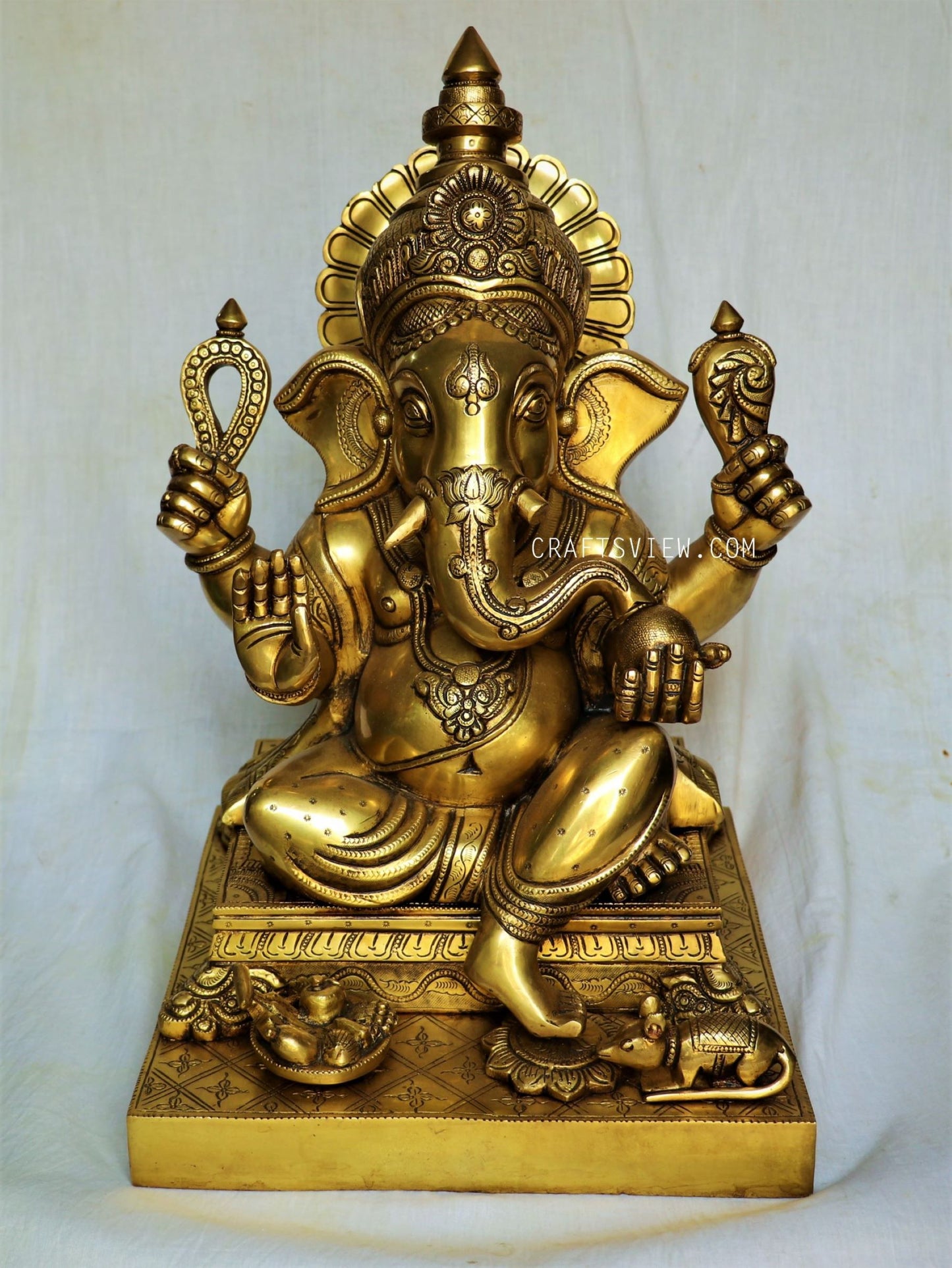 Brass Ganesha Statue Sitting on Lalitsana. 26.6"