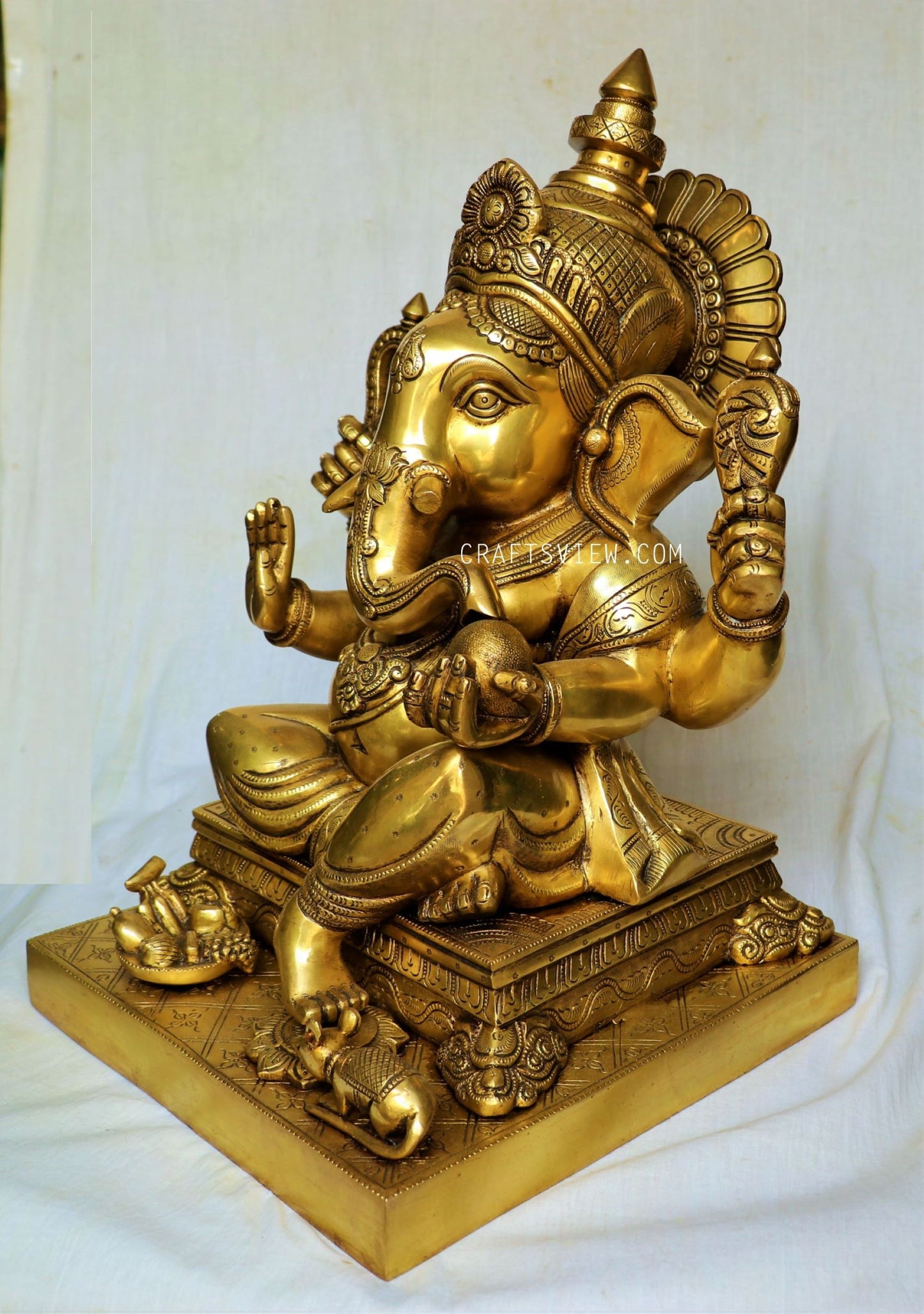 Brass Ganesha Statue Sitting on Lalitsana. 26.6"