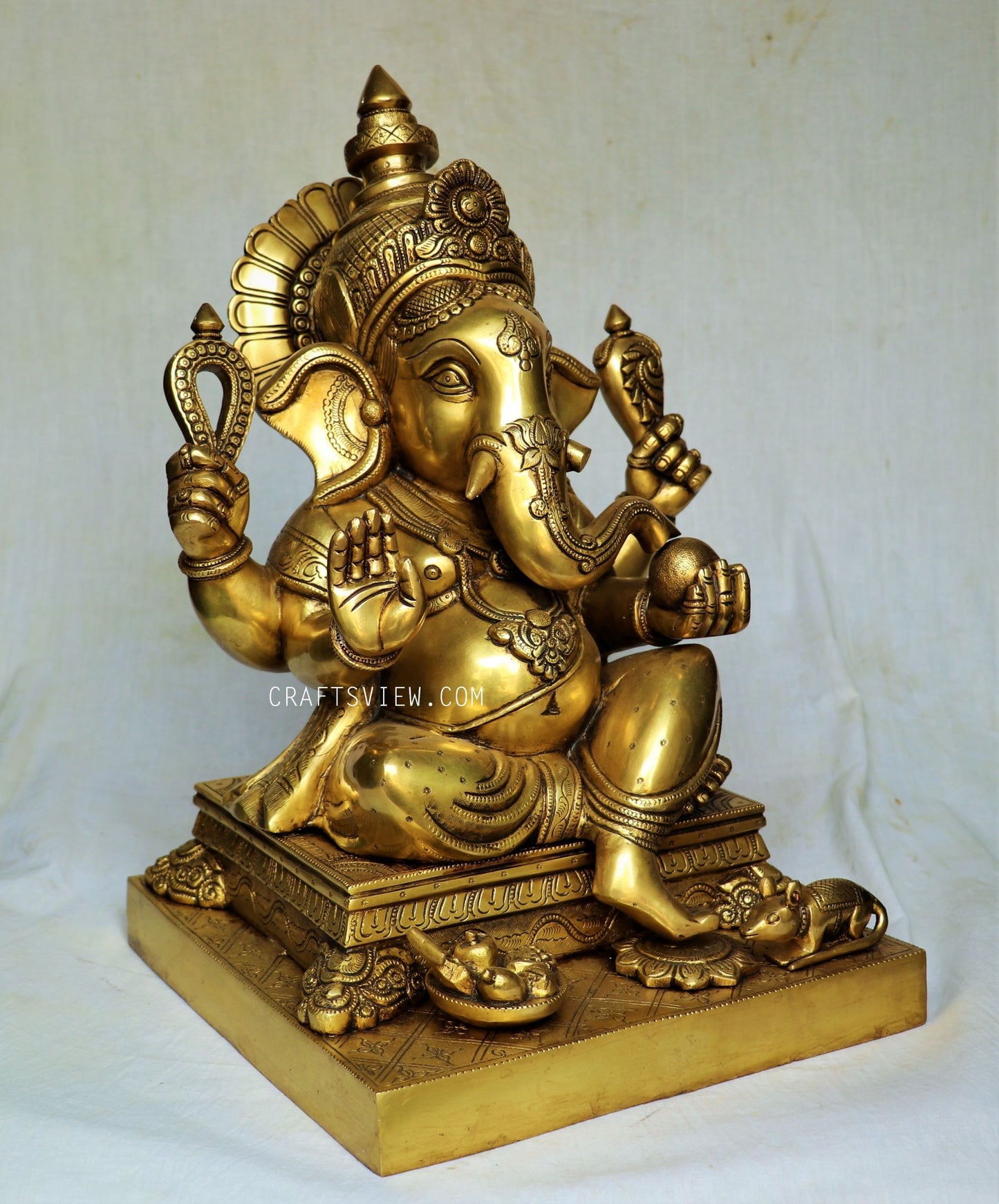 Brass Ganesha Statue Sitting on Lalitsana. 26.6"