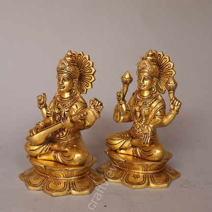 Superfine Brass Sarasvati Lakshmi Idols Pair