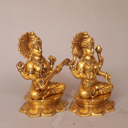 Superfine Brass Sarasvati Lakshmi Idols Pair