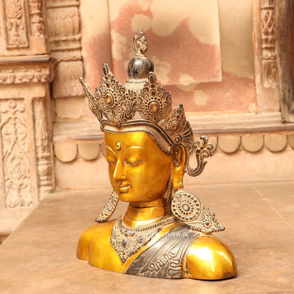 17" Artistic Crown King Buddha Bust Figurine