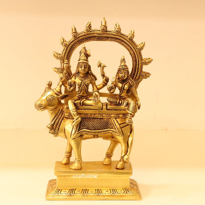 9" Brass Shiva Gauri with Nandi Statue