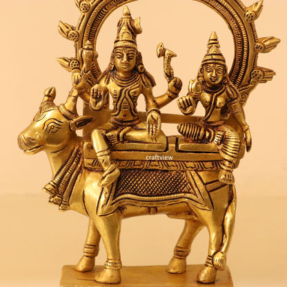 9" Brass Shiva Gauri with Nandi Statue