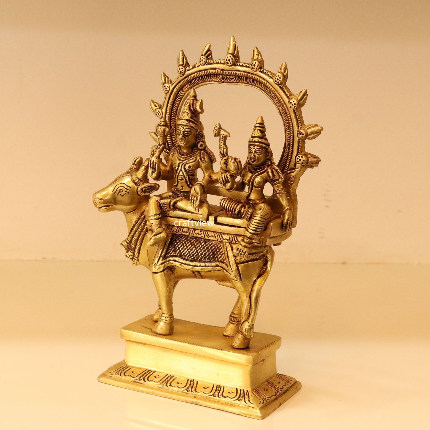 9" Brass Shiva Gauri with Nandi Statue