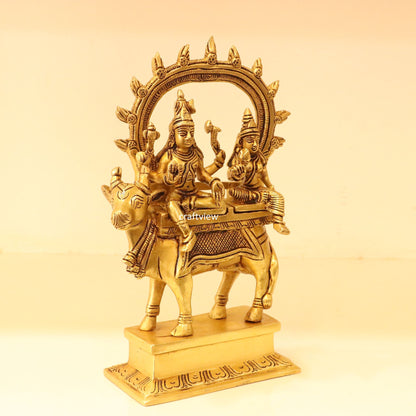 9" Brass Shiva Gauri with Nandi Statue