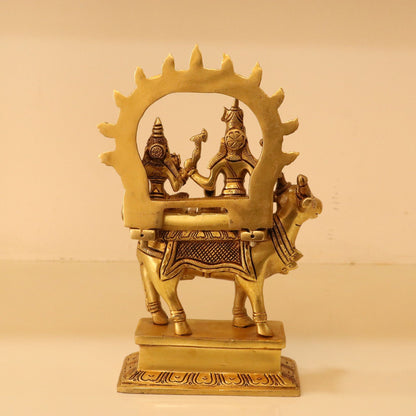 9" Brass Shiva Gauri with Nandi Statue