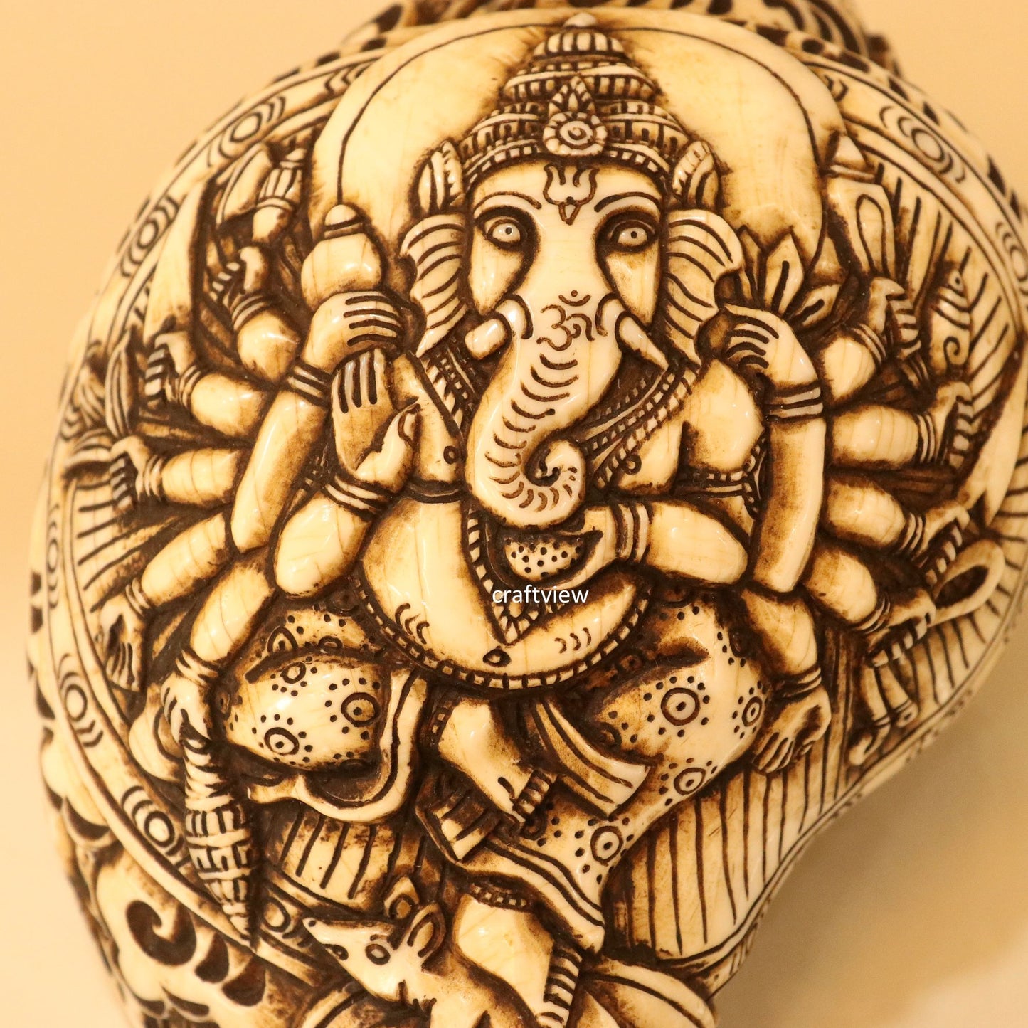 12 Arms Ganesh Hand Carved, Conch Shell