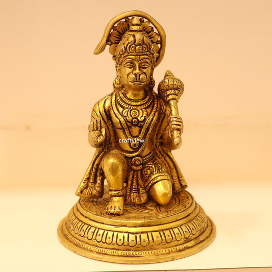 7" Brass Hanuman Sitting On Base