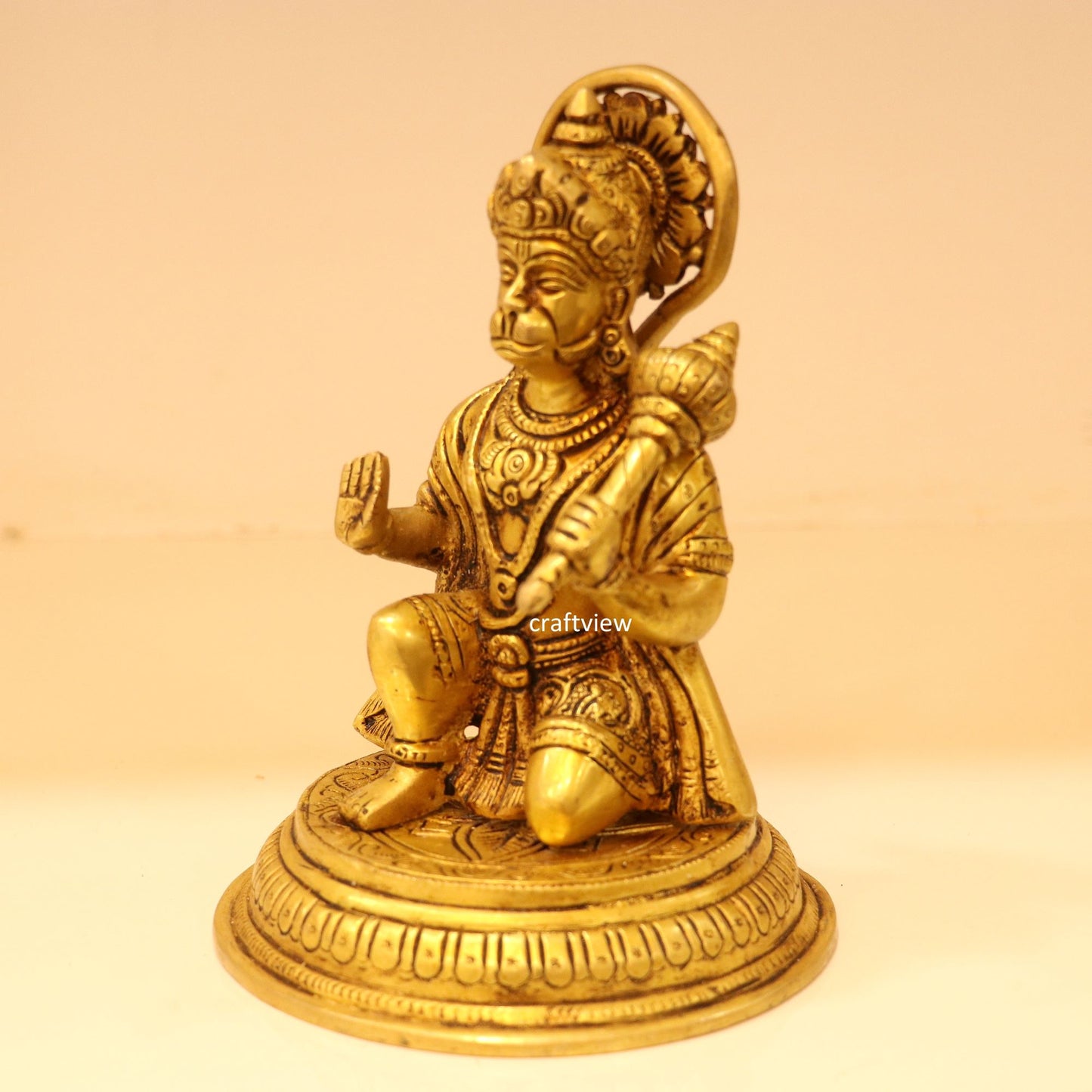 7" Brass Hanuman Sitting On Base