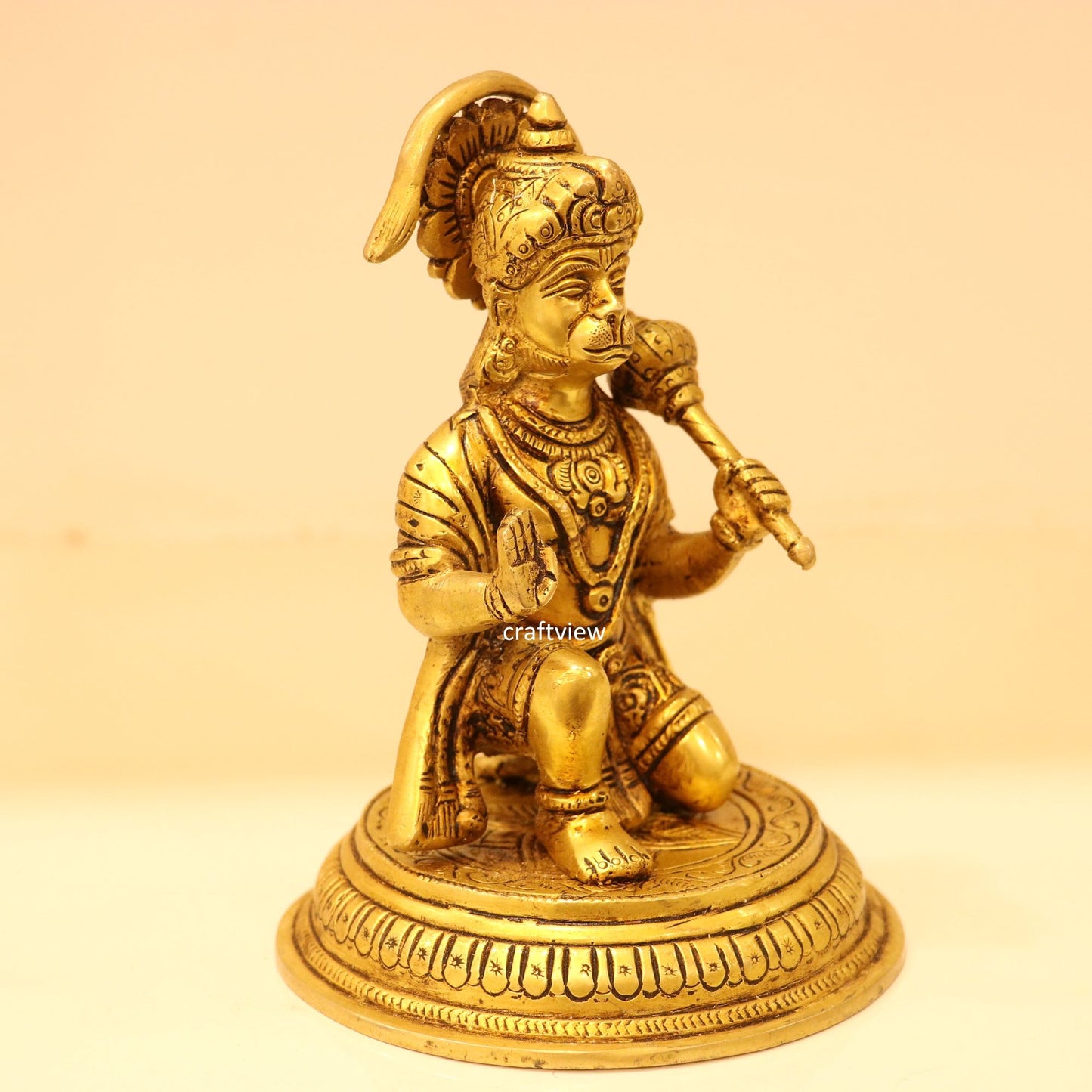 7" Brass Hanuman Sitting On Base