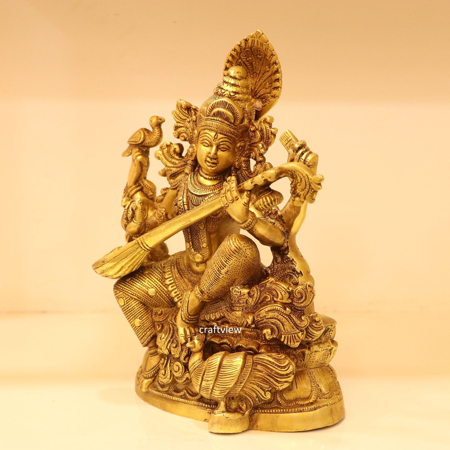 11" Brass Saraswati Chola Statue Fine Carving