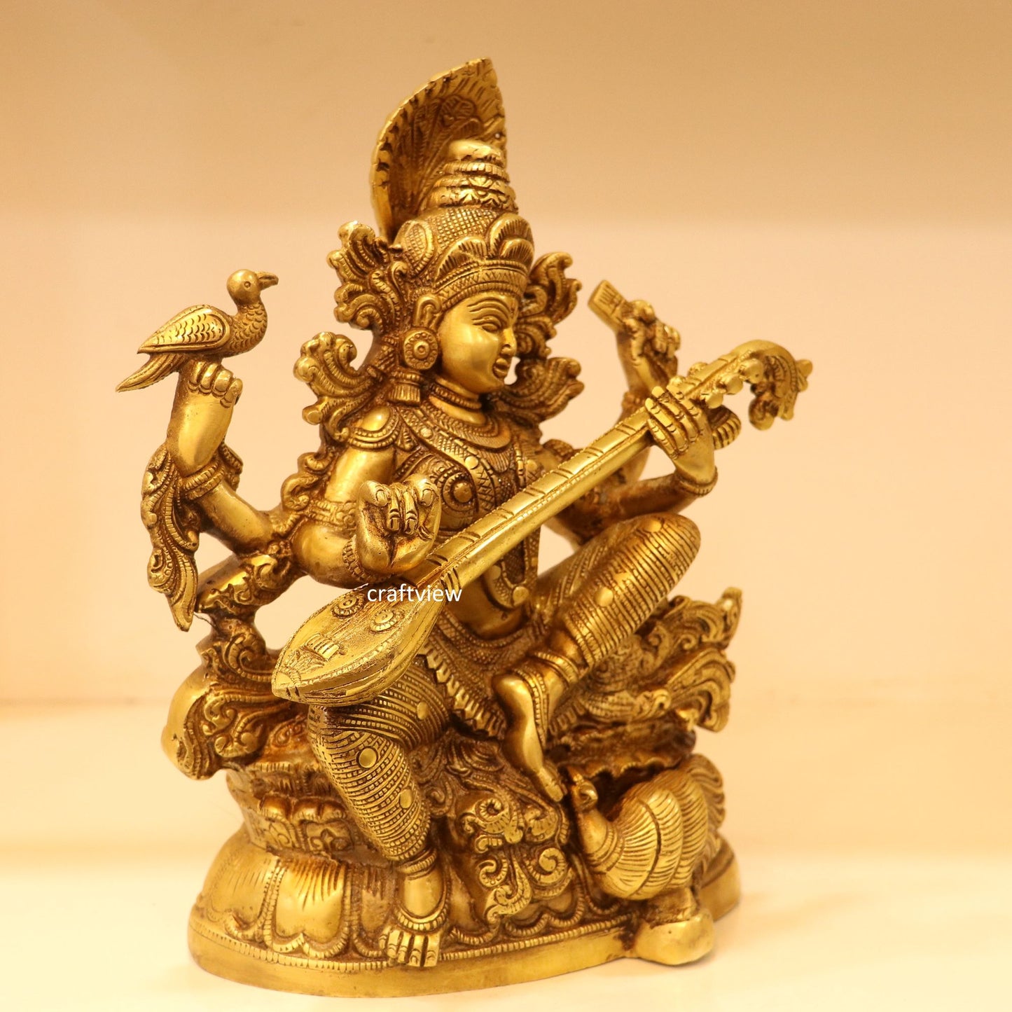 11" Brass Saraswati Chola Statue Fine Carving