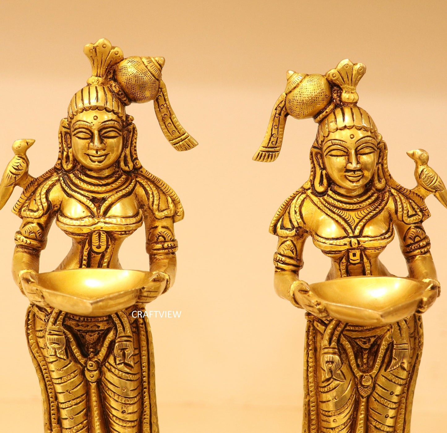 11" Brass Deep Lakshmi Statues 2 Peace of Set.