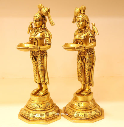 11" Brass Deep Lakshmi Statues 2 Peace of Set.