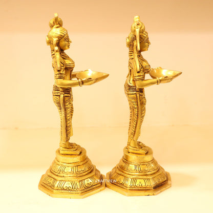 11" Brass Deep Lakshmi Statues 2 Peace of Set.