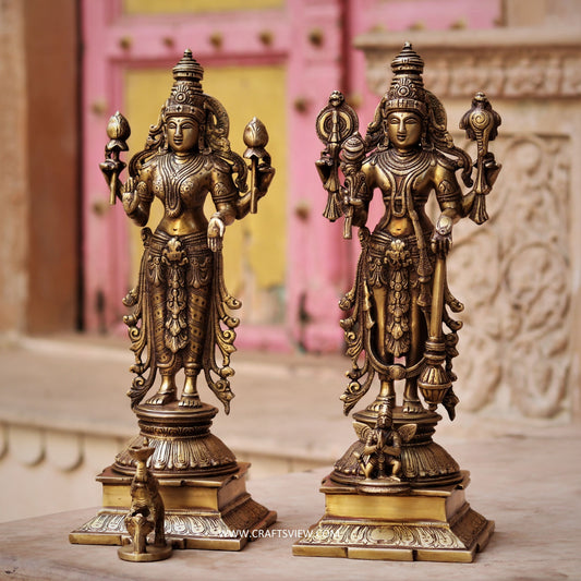 15" Brass Lakshmi Vishnu Chola Statue.