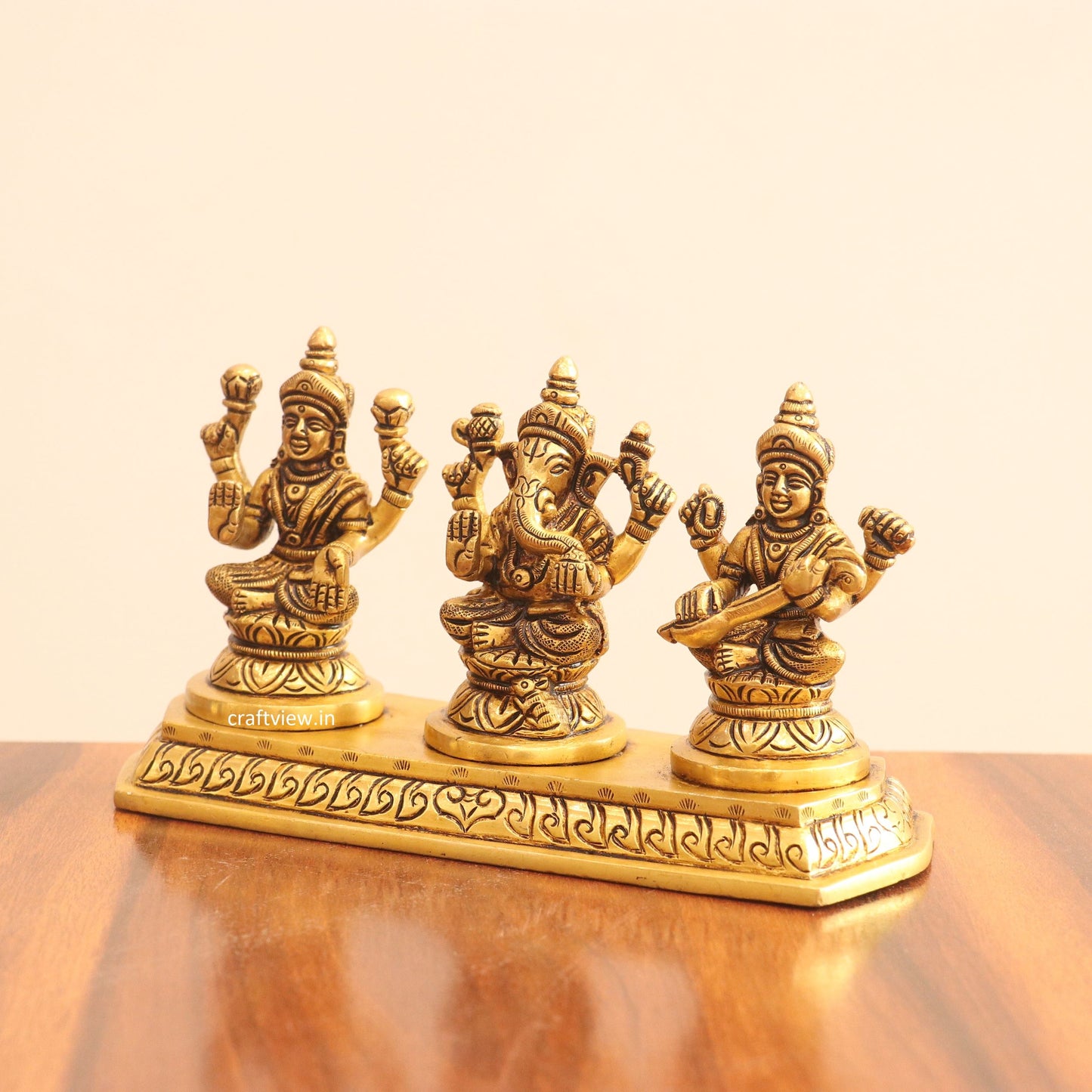 4" Superfine Small Brass Ganesh Lakshmi Saraswati