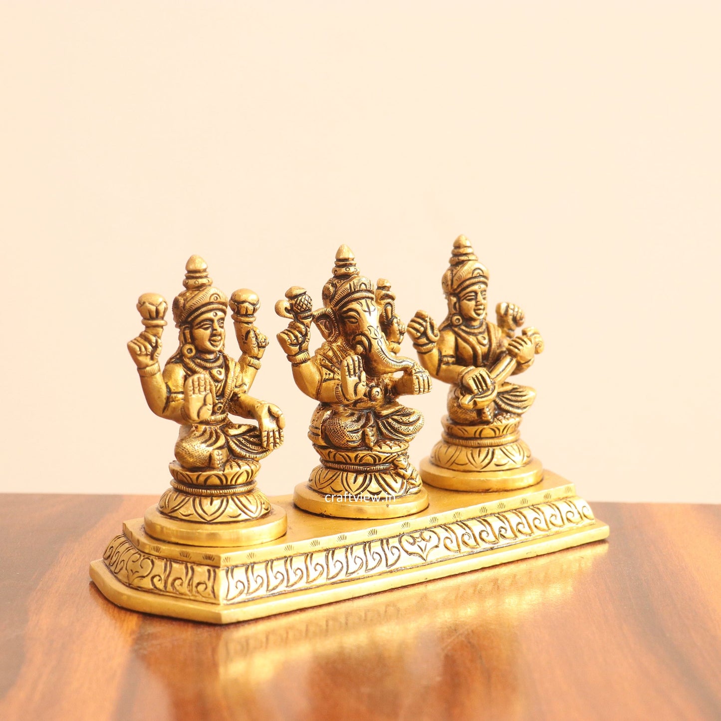 4" Superfine Small Brass Ganesh Lakshmi Saraswati