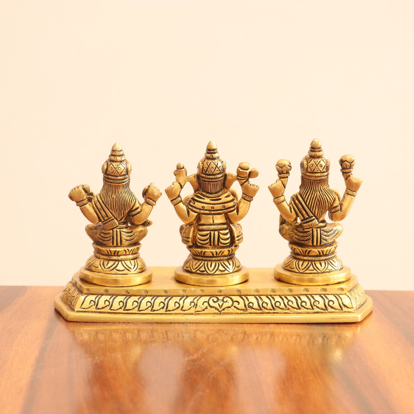 4" Superfine Small Brass Ganesh Lakshmi Saraswati