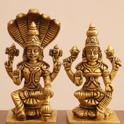 4.5" Superfine Small Brass Lakshmi Vishnu Chola Idols