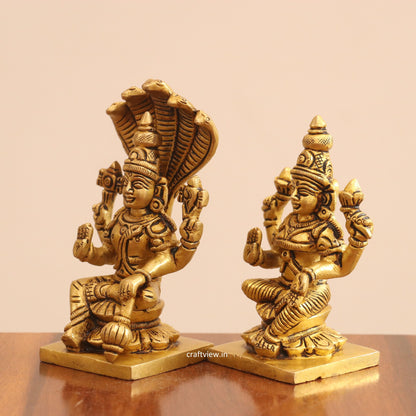 4.5" Superfine Small Brass Lakshmi Vishnu Chola Idols