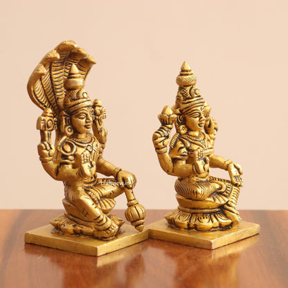 4.5" Superfine Small Brass Lakshmi Vishnu Chola Idols