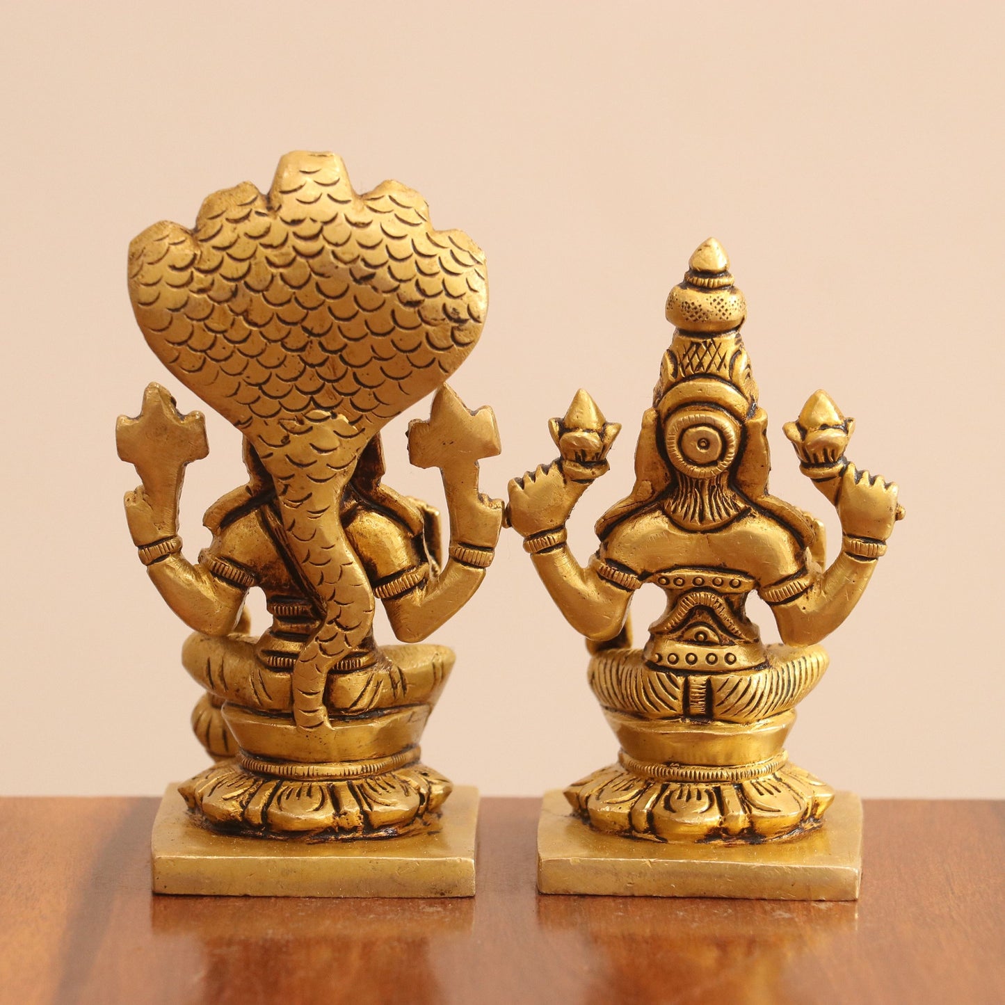 4.5" Superfine Small Brass Lakshmi Vishnu Chola Idols