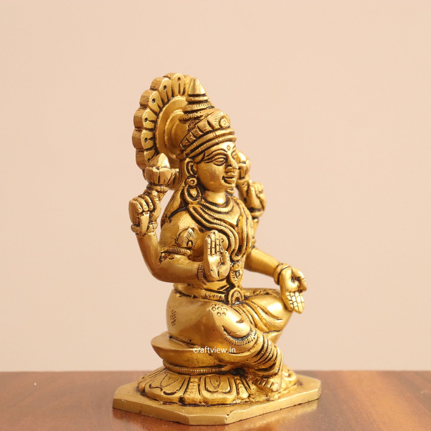 5" Superfine Small Brass Ganesh Lakshmi Saraswati Idols set of 3 Peace