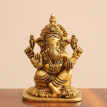 5" Superfine Small Brass Ganesh Lakshmi Saraswati Idols set of 3 Peace