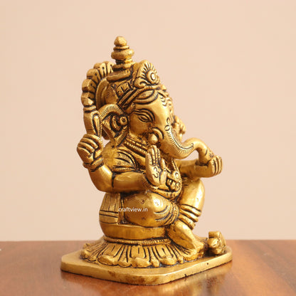 5" Superfine Small Brass Ganesh Lakshmi Saraswati Idols set of 3 Peace