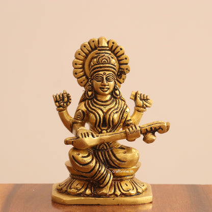 5" Superfine Small Brass Ganesh Lakshmi Saraswati Idols set of 3 Peace